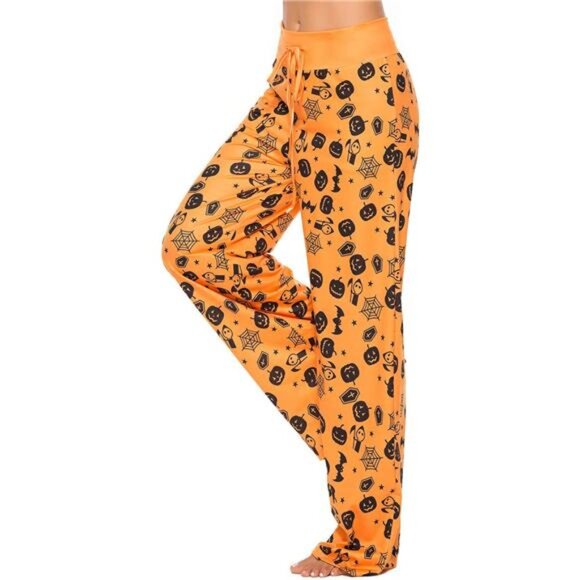 Halloween Pajama Pants for Women with Pumpkin, Skull, and Ghost Print - Picture 2 of 7
